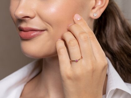 Birthstone ring Vivid Petite October in 14K yellow gold with pink tourmaline 0.09ct and diamonds 0.02ct