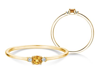 Birthstone ring Vivid Petite November in 9K yellow gold with citrine 0.08ct and diamonds 0.02ct