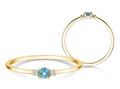 Birthstone ring Vivid Petite December in 14K yellow gold with blue topaz 0.10ct and diamonds 0.02ct
