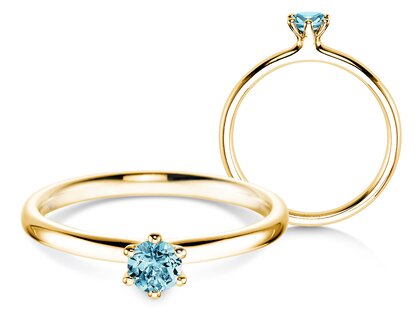 Engagement ring Classic Colour in 14K yellow gold with blue topaz 0.25ct