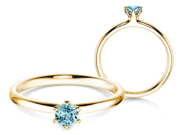 Engagement ring Classic Colour in 14K yellow gold with blue topaz 0.25ct