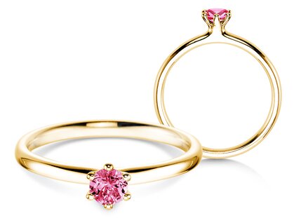 Engagement ring Classic Colour in 9K yellow gold with pink tourmaline 0.25ct