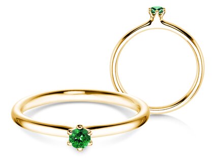 Engagement ring Classic Colour in 9K yellow gold with emerald 0.05ct