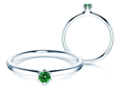 Engagement ring Classic Colour in 9K white gold with emerald 0.05ct