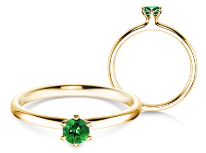 Engagement ring Classic Colour in 18K yellow gold with emerald 0.15ct