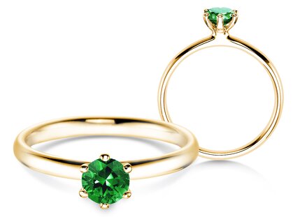 Engagement ring Classic Colour in 9K yellow gold with emerald 0.50ct