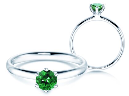Engagement ring Classic Colour in 9K white gold with emerald 0.50ct