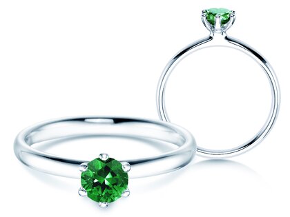 Engagement ring Classic Colour in 9K white gold with emerald 0.50ct