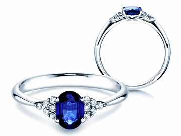 Engagement ring Glory in 14K white gold with sapphire 1.00ct and diamonds 0.12ct