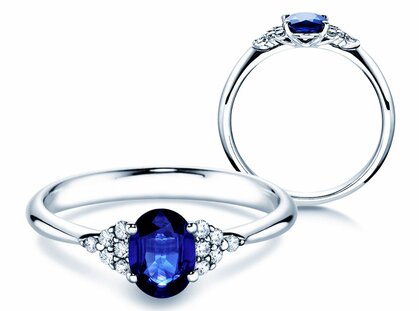 Engagement ring Glory in platinum 950/- with sapphire 1.00ct and diamonds 0.12ct