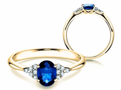 Engagement ring Glory in 14K yellow gold with sapphire 1.00ct and diamonds 0.12ct