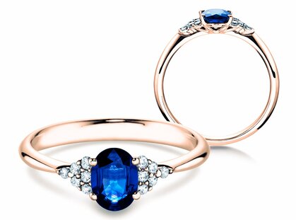 Engagement ring Glory in 14K rosé gold with sapphire 1.00ct and diamonds 0.12ct