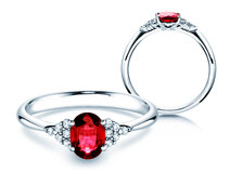 Engagement ring Glory in 18K white gold with ruby 1.00ct and diamonds 0.12ct