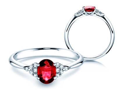 Engagement ring Glory in platinum 950/- with ruby 1.00ct and diamonds 0.12ct