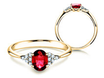 Engagement ring Glory in 18K yellow gold with ruby 1.00ct and diamonds 0.12ct