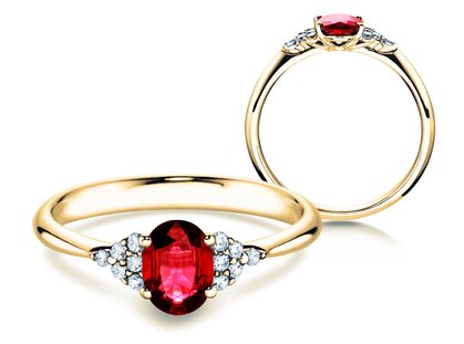 Engagement ring Glory in 14K yellow gold with ruby 1.00ct and diamonds 0.12ct