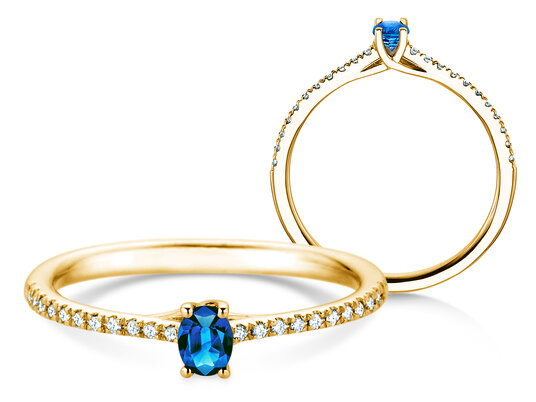 Birthstone Ring Birthstone ring Glow Pavé September in 9K white gold with sapphire 0.25ct and diamonds 0.09ct