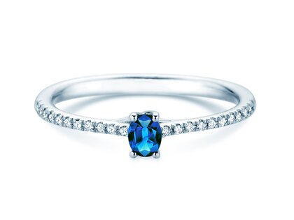 Birthstone Ring Birthstone ring Glow Pavé September in 9K white gold with sapphire 0.25ct and diamonds 0.09ct