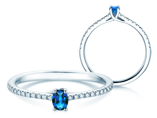 Birthstone Ring Birthstone ring Glow Pavé September in 9K white gold with sapphire 0.25ct and diamonds 0.09ct