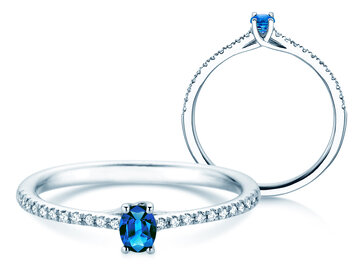 Birthstone Ring Birthstone ring Glow Pavé September in 9K white gold with sapphire 0.25ct and diamonds 0.09ct