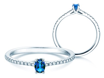 Birthstone Ring Birthstone ring Glow Pavé September in 9K white gold with sapphire 0.25ct and diamonds 0.09ct