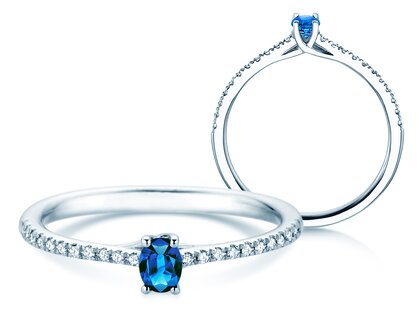 Birthstone Ring Birthstone ring Glow Pavé September in 9K white gold with sapphire 0.25ct and diamonds 0.09ct