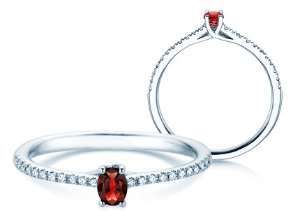 Birthstone Ring Birthstone ring Glow Pavé July in 9K white gold with ruby 0.25ct and diamonds 0.09ct