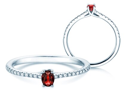 Birthstone Ring Birthstone ring Glow Pavé July in 9K white gold with ruby 0.25ct and diamonds 0.09ct