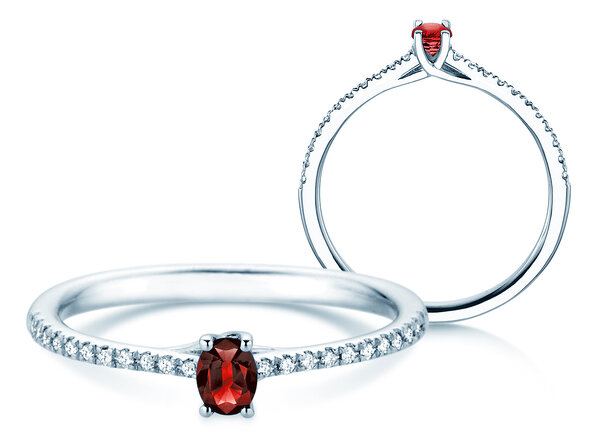 Birthstone Ring Birthstone ring Glow Pavé July in 9K white gold with ruby 0.25ct and diamonds 0.09ct