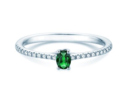 Birthstone Ring Birthstone ring Glow Pavé May in 9K white gold with emerald 0.25ct and diamonds 0.09ct