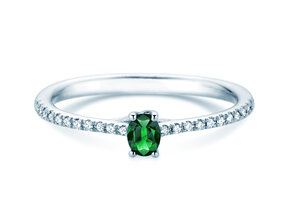 Birthstone Ring Birthstone ring Glow Pavé May in 9K white gold with emerald 0.25ct and diamonds 0.09ct