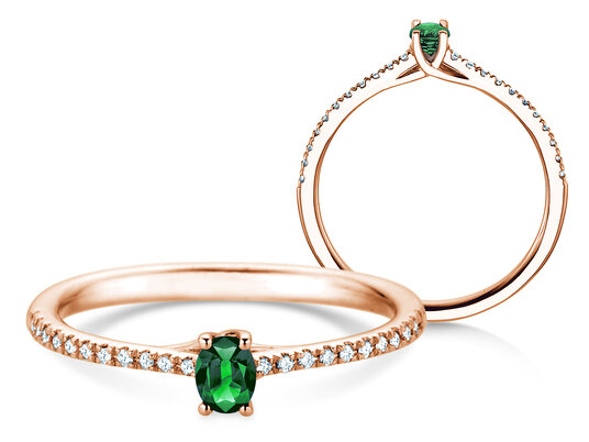 Birthstone Ring Birthstone ring Glow Pavé May in 9K white gold with emerald 0.25ct and diamonds 0.09ct