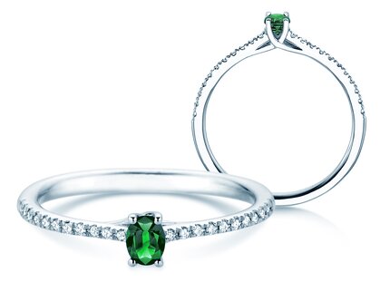 Birthstone Ring Birthstone ring Glow Pavé May in 9K white gold with emerald 0.25ct and diamonds 0.09ct