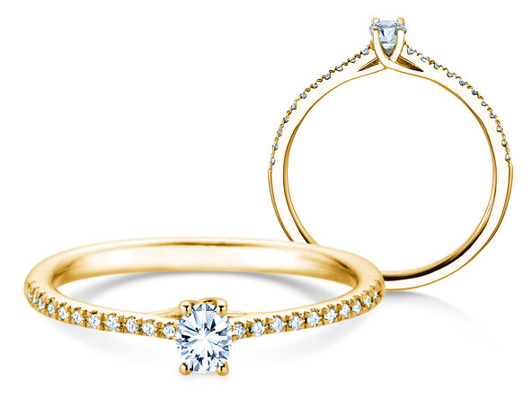 Birthstone Ring Birthstone ring Glow Pavé April in 9K yellow gold with diamond 0.25ct and diamonds 0.09ct