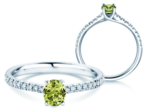 Birthstone Ring Birthstone ring Glow Pavé August in 9K white gold with peridot 0.60ct and diamonds 0.11ct