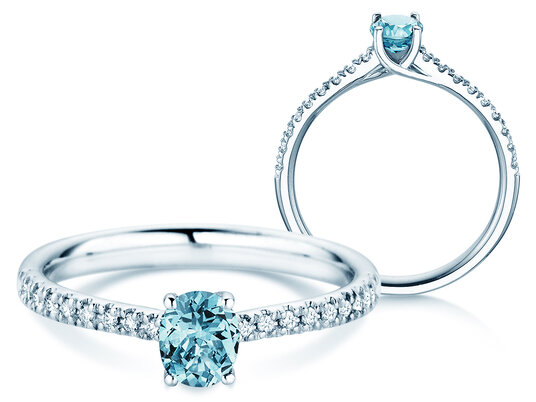 Birthstone Ring Birthstone ring Glow Pavé December in 18K white gold with blue topaz 0.60ct and diamonds 0.11ct
