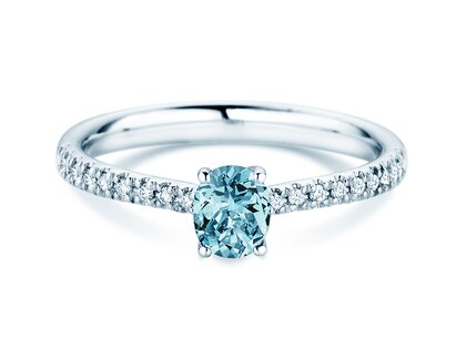 Birthstone Ring Birthstone ring Glow Pavé December in 18K white gold with blue topaz 0.60ct and diamonds 0.11ct