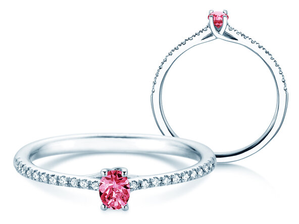 Birthstone Ring Birthstone ring Glow Pavé October in 14K white gold with pink tourmaline 0.25ct and diamonds 0.09ct