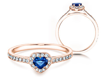 Engagement ring Heart Saphir in 9K yellow gold with sapphire 0.25ct and diamonds 0.34ct