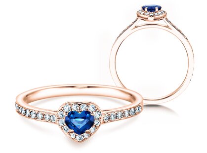 Engagement ring Heart Saphir in 18K rosé gold with sapphire 0.25ct and diamonds 0.34ct