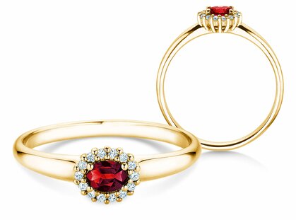 Engagement ring Jolie Cross in 14K yellow gold with ruby 0.25ct and diamonds 0.06ct