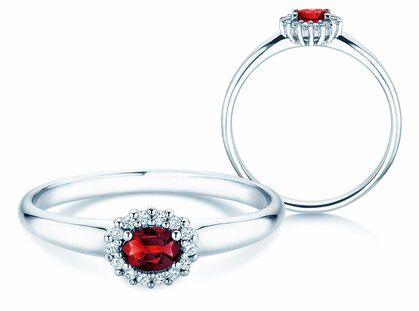 Engagement ring Jolie Cross in 14K white gold with ruby 0.25ct and diamonds 0.06ct