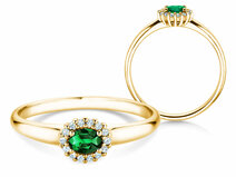 Engagement ring Jolie Cross in 18K yellow gold with emerald 0.25ct and diamonds 0.06ct