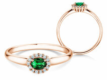 Engagement ring Jolie Cross in 18K rosé gold with emerald 0.25ct and diamonds 0.06ct