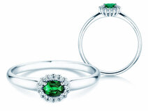Engagement ring Jolie Cross in 14K white gold with emerald 0.25ct and diamonds 0.06ct