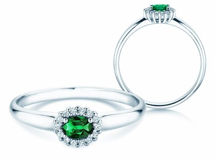 Engagement ring Jolie Cross in 18K white gold with emerald 0.25ct and diamonds 0.06ct