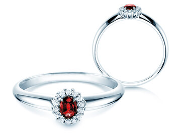 Engagement ring Jolie in 9K white gold with ruby 0.25ct and diamonds 0.06ct
