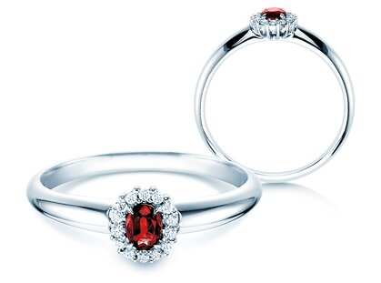 Engagement ring Jolie in 9K white gold with ruby 0.25ct and diamonds 0.06ct
