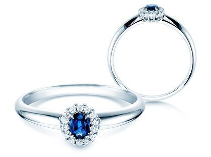 Engagement ring Jolie in 18K white gold with sapphire 0.25ct and diamonds 0.06ct