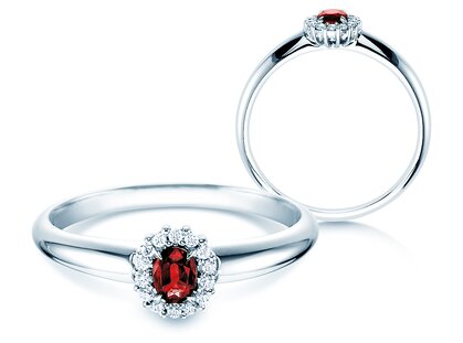 Engagement ring Jolie in 14K white gold with ruby 0.25ct and diamonds 0.06ct
